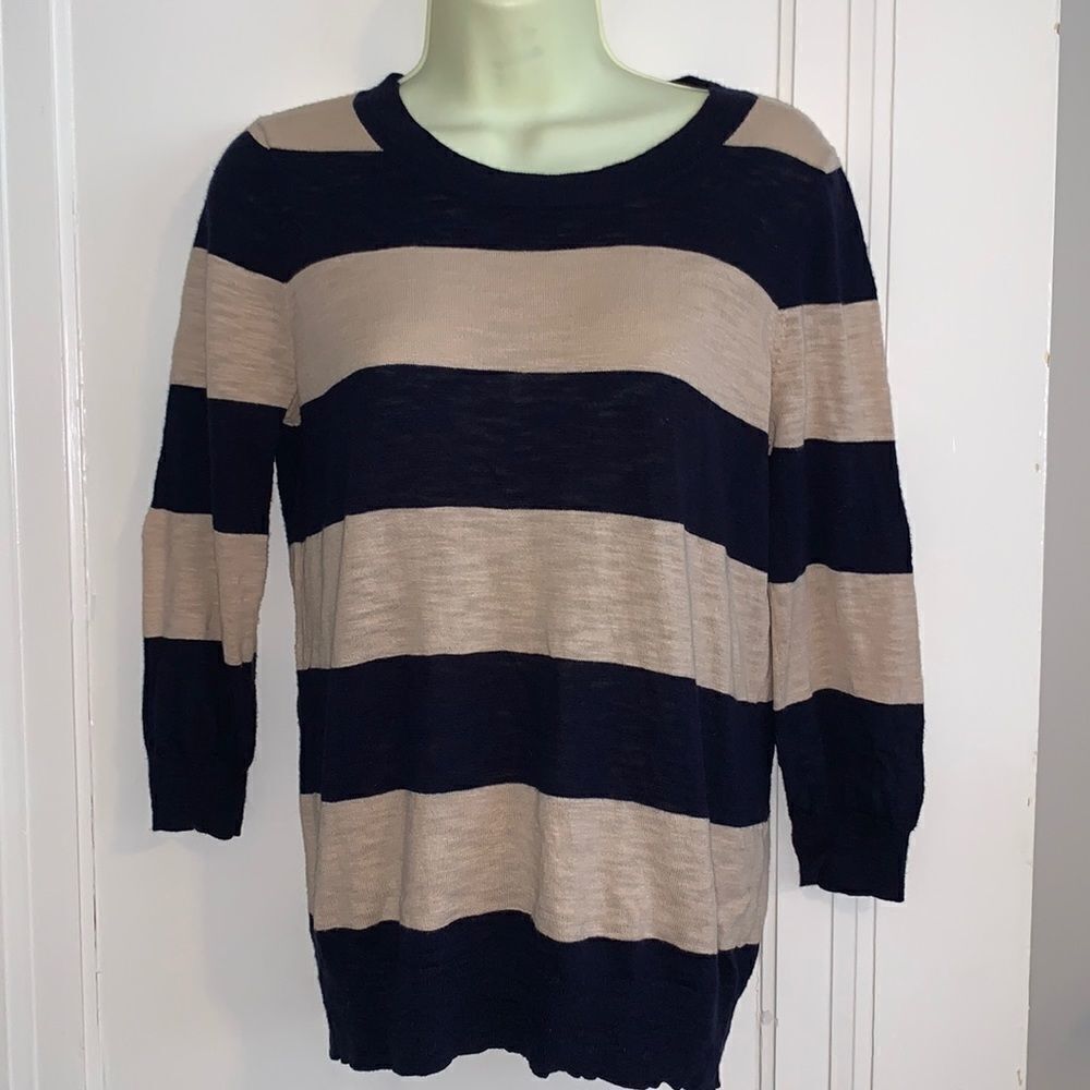 J. Crew dark‎ navy & tan thin cotton sweater